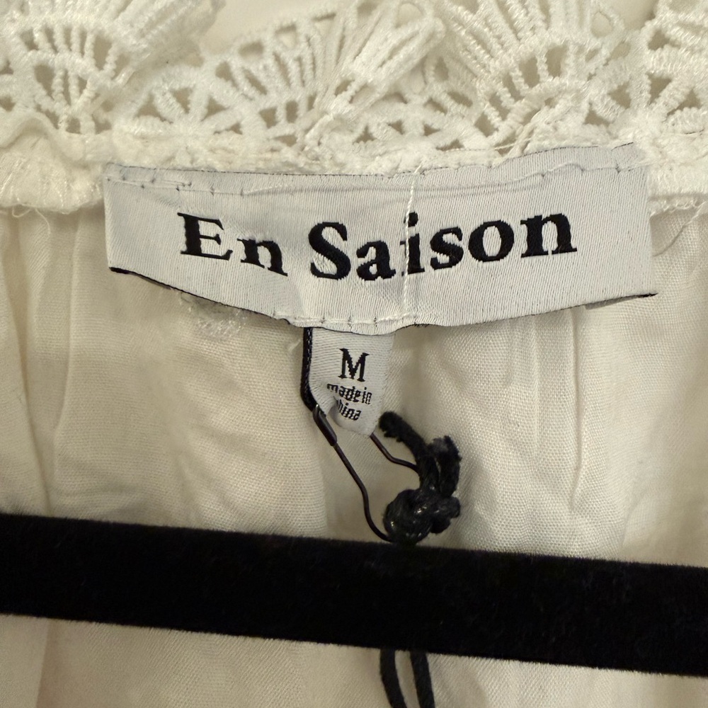 NWT En Saison Tiered Lace Detail Midi Dress White Size Medium 100% Cotton - Picture 9 of 10
